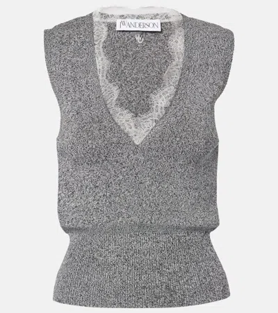 Jw Anderson Lace-trimmed Cotton-blend Sweater Vest In Multi