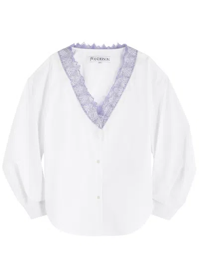 Jw Anderson Lace-trimmed Cotton-poplin Shirt In White