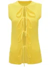 Jw Anderson Tie-detailed Ribbed Cotton-blend Top In Yellow