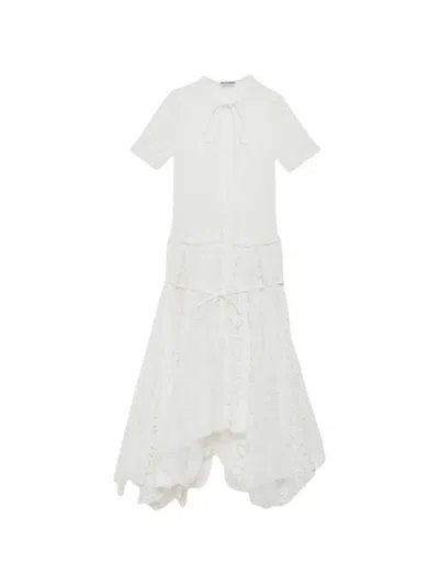Jw Anderson Lace-panelled Asymmetric-hem Midi Dress In White