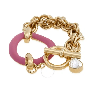 Jw Anderson Ladies Gold / Pink Oversized Chain Crystal Bracelet In Gold/pink