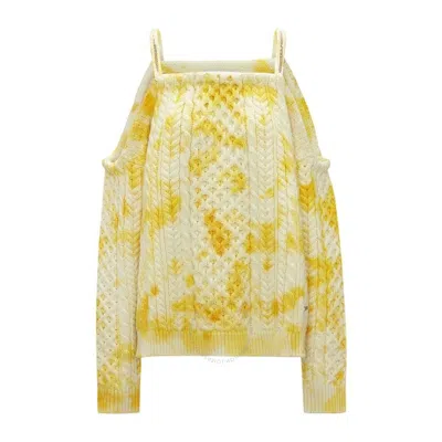 Jw Anderson Ladies Yellow Cold Shoulder Cable Jumper