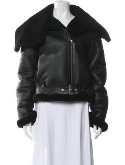 Pre-owned Jw Anderson Lamb Leather Biker Jacket In Green
