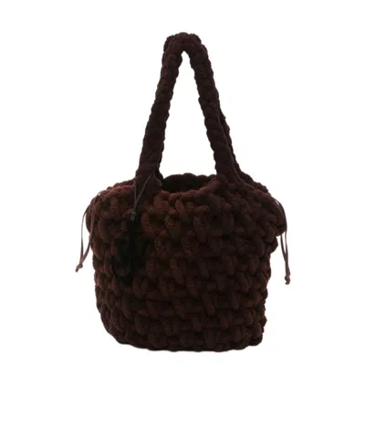 Jw Anderson Large Blanket Shopper Chenille Shoulder Bag In Black