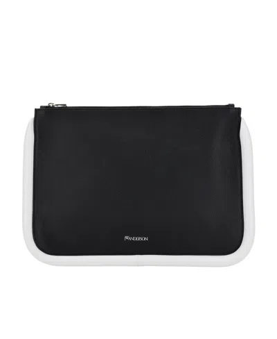 Jw Anderson Large Bumper Leather Pouch In Black