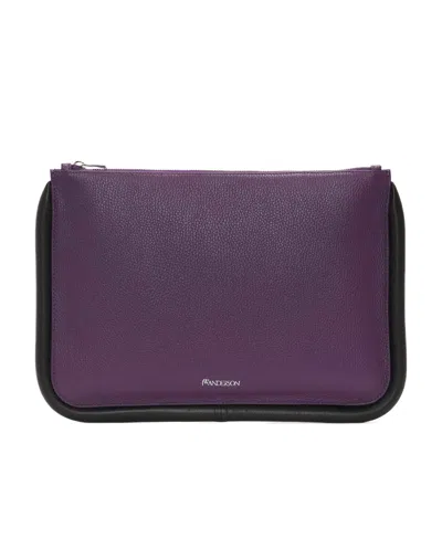 Jw Anderson Large Bumper Leather Pouch In Brown