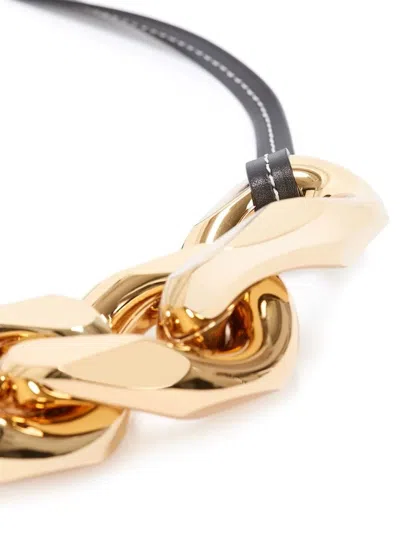 Jw Anderson Large Gold-tone Chain Link Strap With Leather Accents