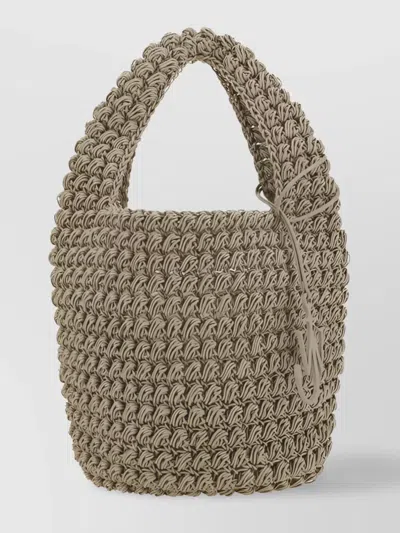Jw Anderson Large Knit Bucket Bag With Leather Charm In Brown