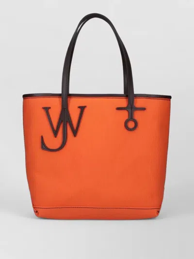 Jw Anderson Large Tote Bag Contrast Stitching Top Handles In Orange