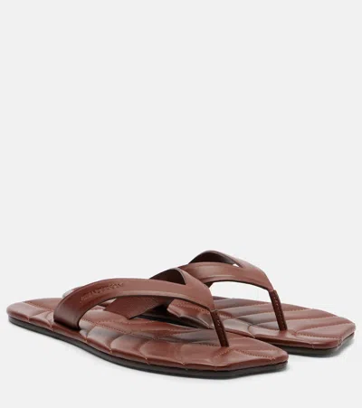 Jw Anderson Leaf Leather Thong Sandals In Brown