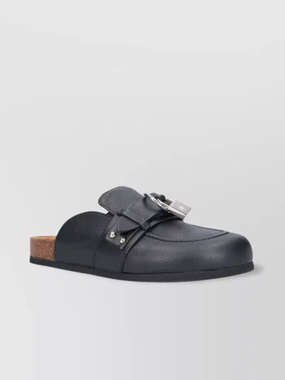 Jw Anderson Leather Buckle Detail Flat Sole Mules In Grey
