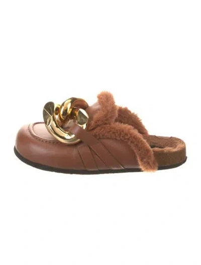 Pre-owned Jw Anderson Leather Chain-link Accents Mules In Brown