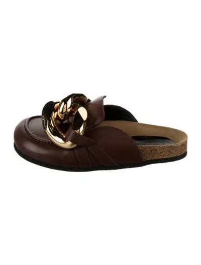 Pre-owned Jw Anderson Leather Chain-link Accents Mules In Brown