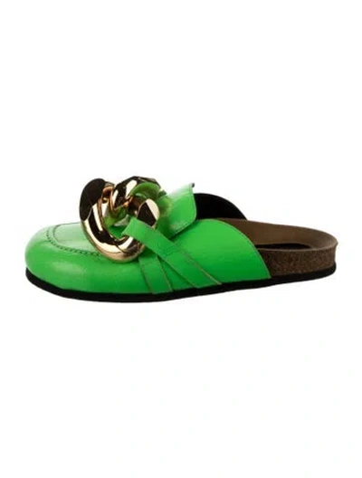 Pre-owned Jw Anderson Leather Chain-link Accents Mules In Green