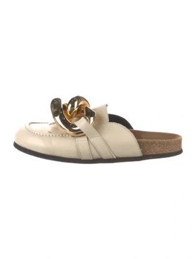 Pre-owned Jw Anderson Leather Chain-link Accents Mules In Neutral