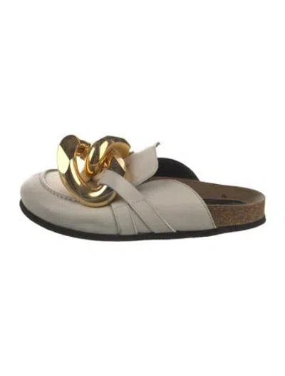 Pre-owned Jw Anderson Leather Chain-link Accents Mules In White