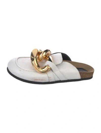 Pre-owned Jw Anderson Leather Chain-link Accents Mules In White
