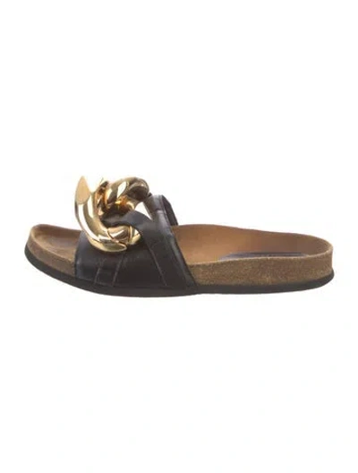 Pre-owned Jw Anderson Leather Chain-link Accents Slides In Black