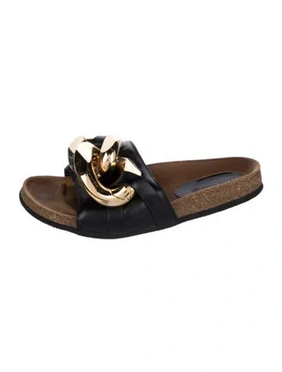 Pre-owned Jw Anderson Leather Chain-link Accents Slides In Black