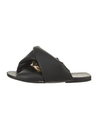 Pre-owned Jw Anderson Leather Chain-link Accents Slides In Black