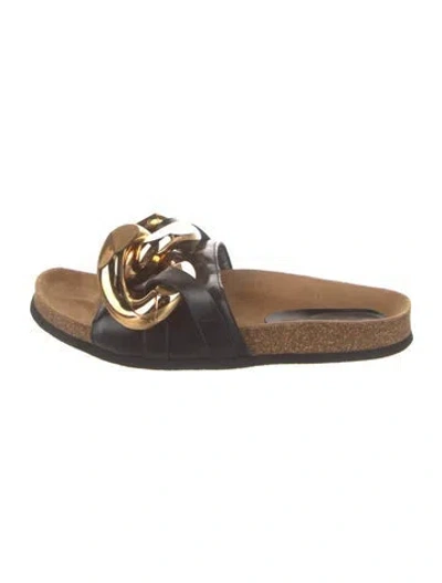Pre-owned Jw Anderson Leather Chain-link Accents Slides In Black