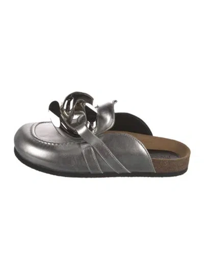 Pre-owned Jw Anderson Leather Chain-link Accents Slides In Black