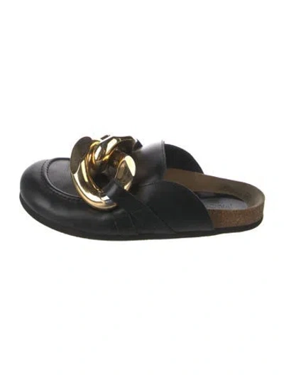 Pre-owned Jw Anderson Leather Chain-link Accents Slides In Black