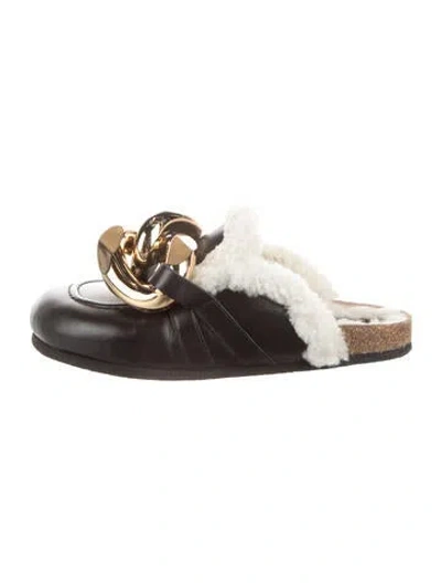 Pre-owned Jw Anderson Leather Chain-link Accents Slides In Black