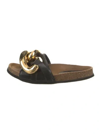Pre-owned Jw Anderson Leather Chain-link Accents Slides In Black
