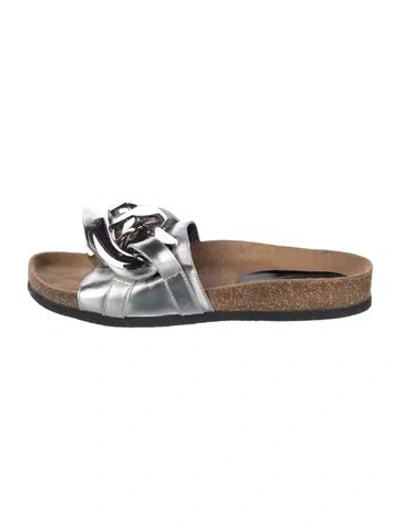 Pre-owned Jw Anderson Leather Chain-link Accents Slides In Black