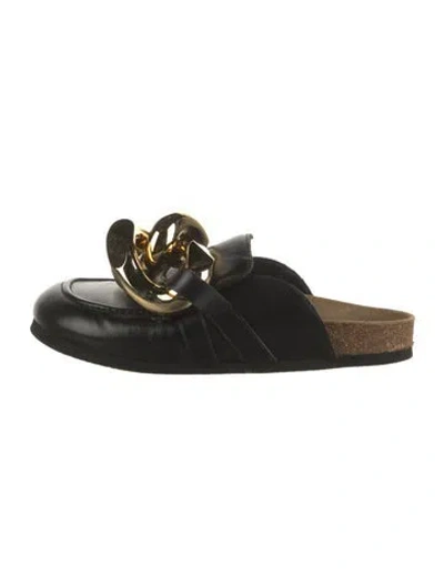 Pre-owned Jw Anderson Leather Chain-link Accents Slides In Black