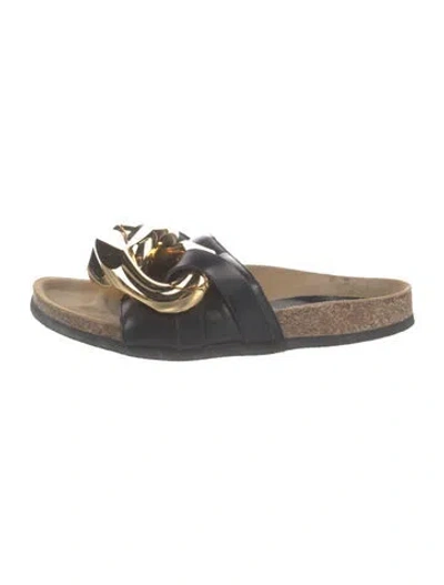 Pre-owned Jw Anderson Leather Chain-link Accents Slides In Black