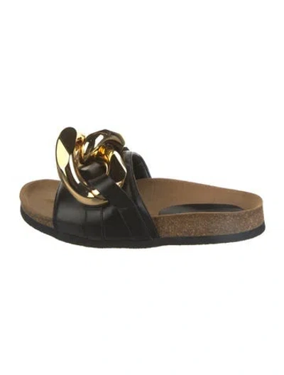 Pre-owned Jw Anderson Leather Chain-link Accents Slides In Black