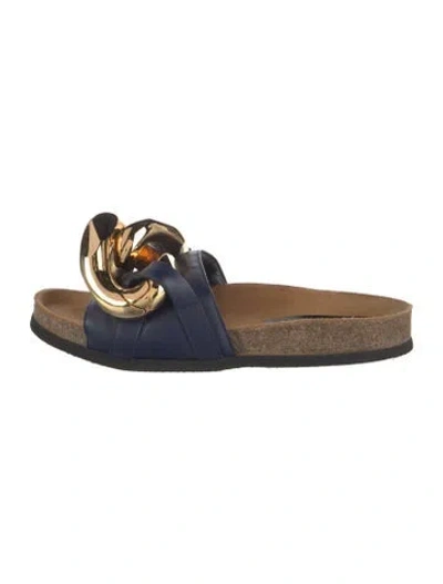 Pre-owned Jw Anderson Leather Chain-link Accents Slides In Black/neutrals