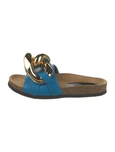 Pre-owned Jw Anderson Leather Chain-link Accents Slides In Blue