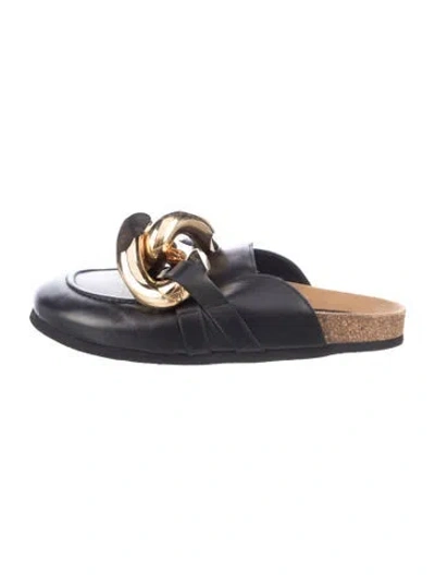Pre-owned Jw Anderson Leather Chain-link Accents Slides In Blue