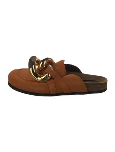 Pre-owned Jw Anderson Leather Chain-link Accents Slides In Brown