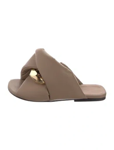 Pre-owned Jw Anderson Leather Chain-link Accents Slides In Brown