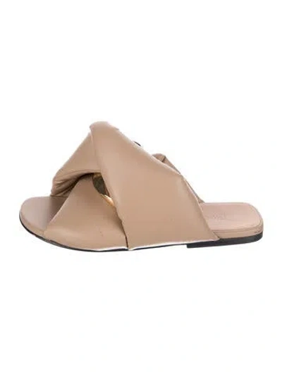 Pre-owned Jw Anderson Leather Chain-link Accents Slides In Brown