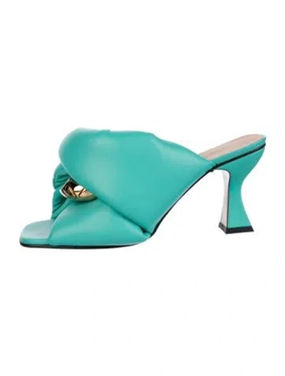 Pre-owned Jw Anderson Leather Chain-link Accents Slides In Green