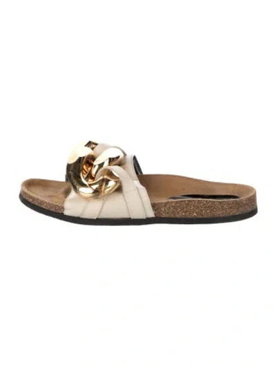 Pre-owned Jw Anderson Leather Chain-link Accents Slides In Neutral