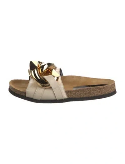 Pre-owned Jw Anderson Leather Chain-link Accents Slides In Neutral