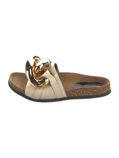 Pre-owned Jw Anderson Leather Chain-link Accents Slides In Neutrals