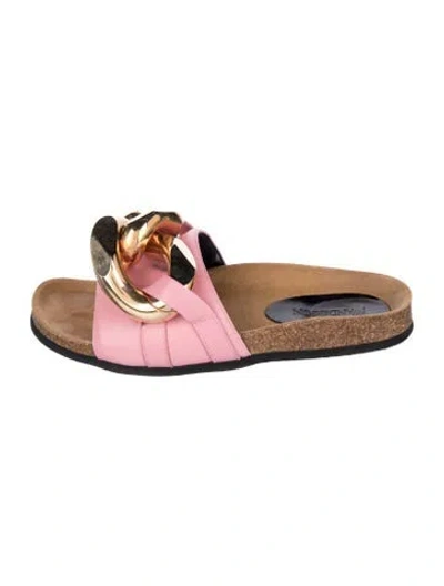 Pre-owned Jw Anderson Leather Chain-link Accents Slides In Neutrals/white