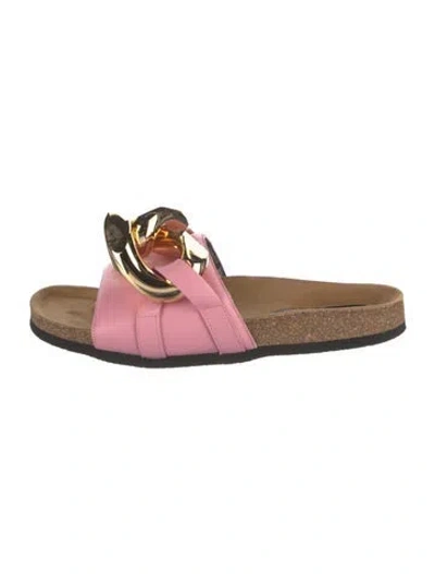 Pre-owned Jw Anderson Leather Chain-link Accents Slides In Pink