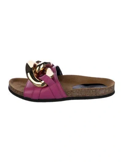 Pre-owned Jw Anderson Leather Chain-link Accents Slides In Pink