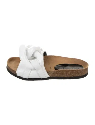 Pre-owned Jw Anderson Leather Chain-link Accents Slides In White