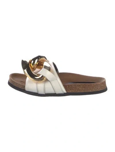 Pre-owned Jw Anderson Leather Chain-link Accents Slides In White