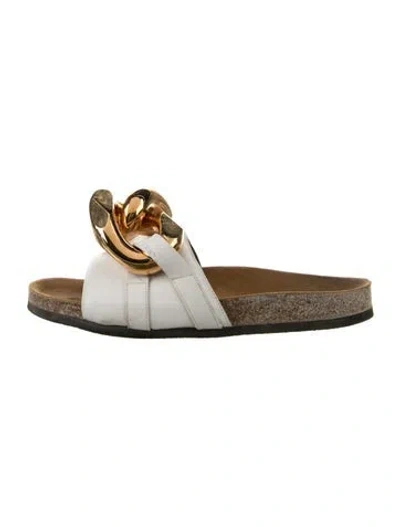 Pre-owned Jw Anderson Leather Chain-link Accents Slides In White