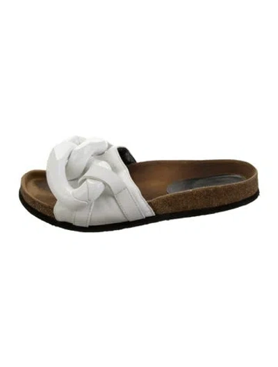 Pre-owned Jw Anderson Leather Chain-link Accents Slides In White
